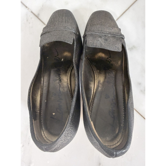 LANVIN Metallic Black Gold Block Heel Pumps Size 38 US 7 Women Leather Heels 2” - Picture 8 of 11